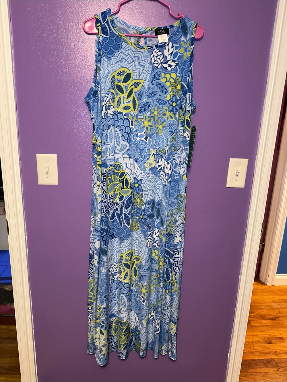 MSK Blue and Green Floral Maxi Dress